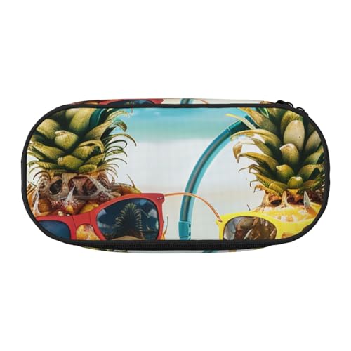 Federmäppchen mit Vogelnest, bedrucktes Oxford-Gewebe, geräumiges Design für Schule, Büro, Reisen, Mehrzweck-Schreibwaren und Make-up-Tasche, Beach Two Ananas Sea, Einheitsgröße, Schulranzen von DENMER