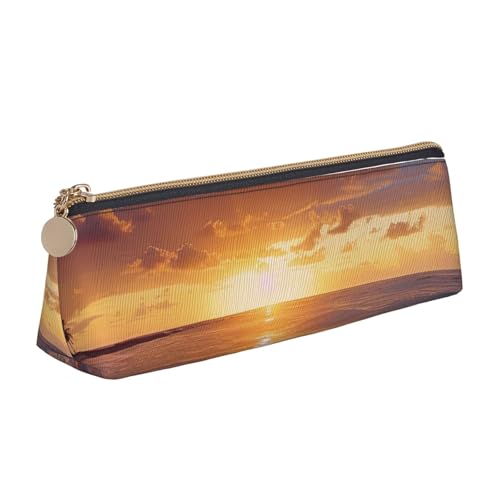 Federmäppchen mit abstraktem blauem Reißverschluss, niedlicher Schreibwaren-Organizer, PVC-Leder, dreieckig, Make-up-Tasche, Stiftebeutel, Sonnenuntergang Strand, Einheitsgröße, Schulranzen von DENMER