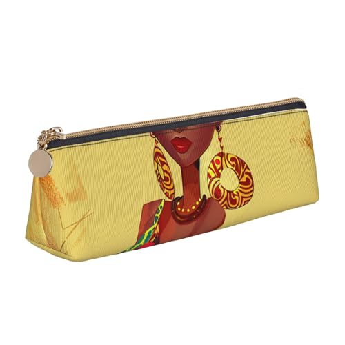 Federmäppchen mit abstraktem blauem Reißverschluss, niedlicher Schreibwaren-Organizer, PVC-Leder, dreieckig, Make-up-Tasche, Stiftebeutel, Traditionelles afrikanisches Mädchen-, Einheitsgröße von DENMER