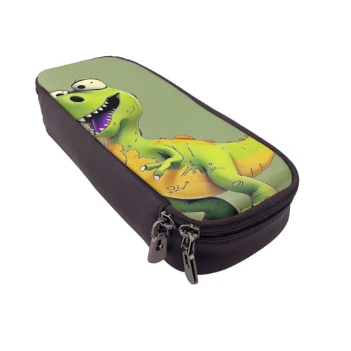 Federmäppchen mit amerikanischer Flagge und Sternen, bedrucktes Leder, multifunktionaler Organizer für Schule, Büro und Reisen, Cartoon Dinosaurier, Einheitsgröße, Schulranzen von DENMER