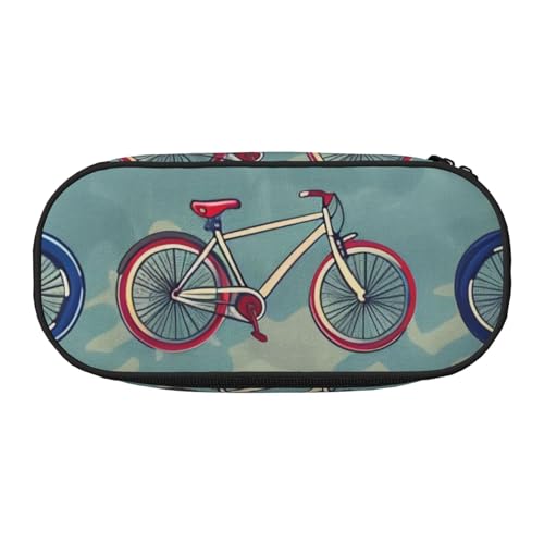 Federmäppchen mit amerikanischer Flagge und Sternen und Streifen, bedrucktes Oxford-Gewebe mit geräumigem Design für Schule, Büro, Reisen – Mehrzweck-Schreibwaren und Make-up-Tasche, Cartoon-Fahrräder von DENMER