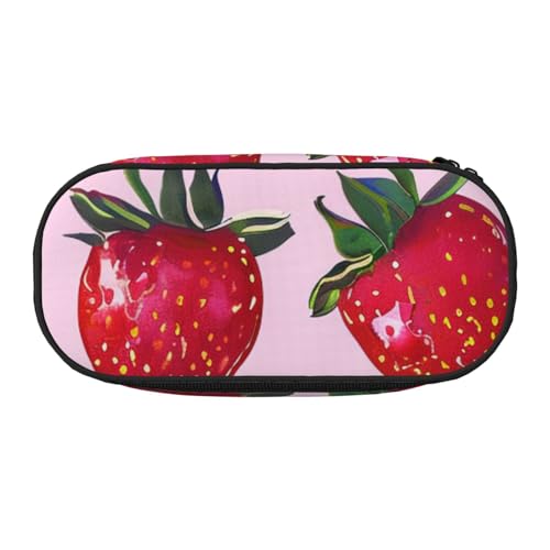 Federmäppchen mit amerikanischer Flagge und Sternen und Streifen, bedrucktes Oxford-Gewebe mit geräumigem Design für Schule, Büro, Reisen – Mehrzweck-Schreibwaren und Make-up-Tasche, Helle Erdbeeren von DENMER