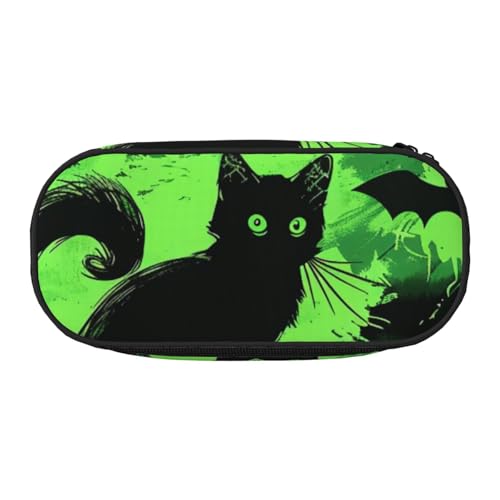 Federmäppchen mit amerikanischer Flagge und Sternen und Streifen, bedrucktes Oxford-Gewebe mit geräumigem Design für Schule, Büro, Reisen – Mehrzweck-Schreibwaren und Make-up-Tasche, Schwarz-grüner von DENMER