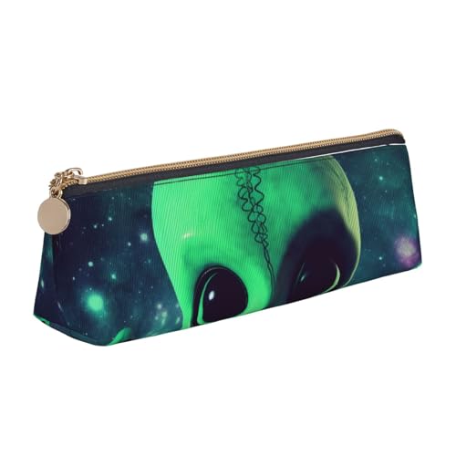 Federmäppchen mit buntem Hawaii-Blumendruck, Reißverschluss, niedlicher Schreibwaren-Organizer, PVC-Leder, dreieckig, Make-up-Tasche, Stiftebeutel, Green Alien, Einheitsgröße, Schulranzen von DENMER