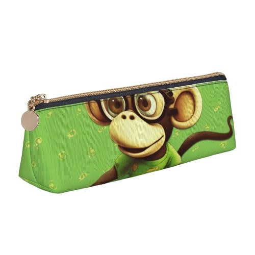 Federmäppchen mit buntem Hawaii-Blumendruck, Reißverschluss, niedlicher Schreibwaren-Organizer, PVC-Leder, dreieckig, Make-up-Tasche, Stiftebeutel, Grüner Affe, Einheitsgröße, Schulranzen von DENMER