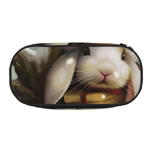 Federmäppchen mit buntem Marmor-Druck, Oxford-Stoff, geräumiges Design für Schule, Büro, Reisen, Mehrzweck-Schreibwaren und Make-up-Tasche, Weihnachts-Hase, Einheitsgröße, Schulranzen von DENMER