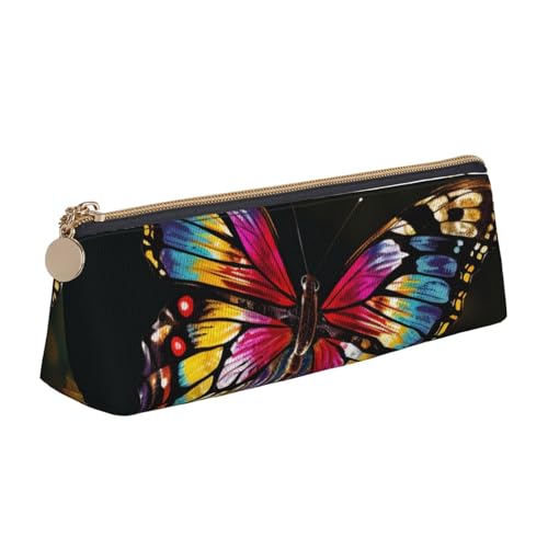 Federmäppchen mit buntem Schmetterlings-Motiv, Reißverschluss, niedlicher Schreibwaren-Organizer, PVC-Leder, dreieckig, Make-up-Tasche, Stifteetui, Schmetterling, Einheitsgröße, Schulranzen von DENMER