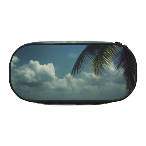 Federmäppchen mit gelbem Drachen, schwarzer Hintergrund, bedrucktes Oxford-Gewebe, geräumiges Design für Schule, Büro, Reisen – Mehrzweck-Schreibwaren und Make-up-Tasche, Tropische Strandpalme mit von DENMER