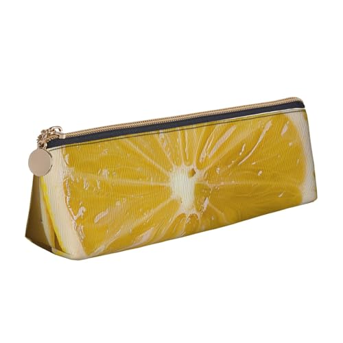 Federmäppchen mit gelbem Sonnenblumen-Motiv, Reißverschluss, niedlicher Schreibwaren-Organizer, PVC-Leder, dreieckig, Make-up-Tasche, Stiftebeutel, Gelbe Zitrone., Einheitsgröße, Schulranzen von DENMER