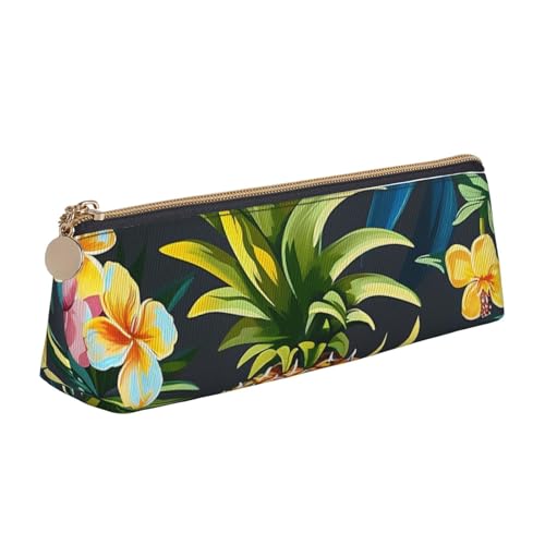 Federmäppchen mit gelbem Sonnenblumen-Motiv, Reißverschluss, niedlicher Schreibwaren-Organizer, PVC-Leder, dreieckig, Make-up-Tasche, Stiftebeutel, Tropische Ananas Hawaii, Einheitsgröße, Schulranzen von DENMER