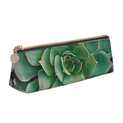 Federmäppchen mit japanischem Blumenmuster, Reißverschluss, niedlicher Schreibwaren-Organizer, PVC-Leder, dreieckig, Make-up-Tasche, Stiftebeutel, Grüne Sukkulente, Einheitsgröße, Schulranzen von DENMER