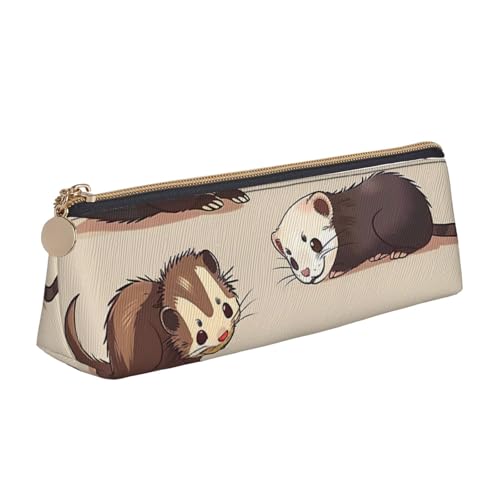 Federmäppchen mit japanischem Blumenmuster, Reißverschluss, niedlicher Schreibwaren-Organizer, PVC-Leder, dreieckig, Make-up-Tasche, Stiftebeutel, Haarige Frettchen, Einheitsgröße, Schulranzen von DENMER