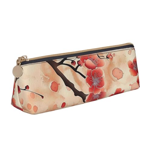 Federmäppchen mit japanischem Blumenmuster, Reißverschluss, niedlicher Schreibwaren-Organizer, PVC-Leder, dreieckig, Make-up-Tasche, Stiftebeutel, Japanisches Pflaumenblumen, Einheitsgröße von DENMER