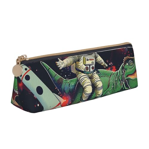 Federmäppchen mit japanischem Blumenmuster, Reißverschluss, niedlicher Schreibwaren-Organizer, PVC-Leder, dreieckig, Make-up-Tasche, Stiftebeutel, Lustiger Astronauten-Dinosaurier-Rakete von DENMER