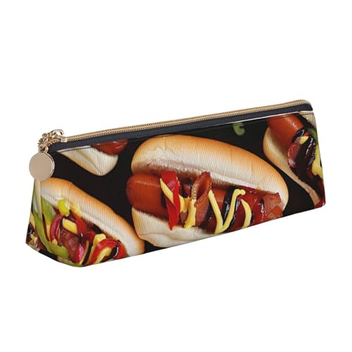 Federmäppchen mit japanischem Blumenmuster, Reißverschluss, niedlicher Schreibwaren-Organizer, PVC-Leder, dreieckig, Make-up-Tasche, Stiftebeutel, Lustiges Essen Hot Dogs, Einheitsgröße, Schulranzen von DENMER
