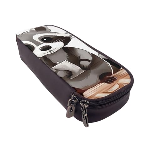 Federmäppchen mit kanadischer Flagge, bedrucktes Leder, multifunktionaler Organizer für Schule, Büro und Reisen, Cartoon-Waschbär, Einheitsgröße, Schulranzen von DENMER