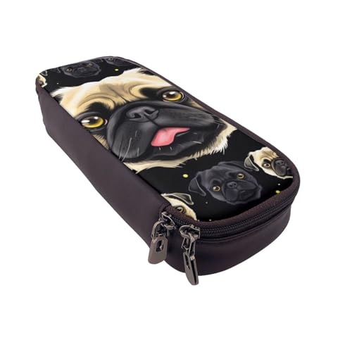 Federmäppchen mit kanadischer Flagge, bedrucktes Leder, multifunktionaler Organizer für Schule, Büro und Reisen, Schwarzgelber Mops, Einheitsgröße, Schulranzen von DENMER