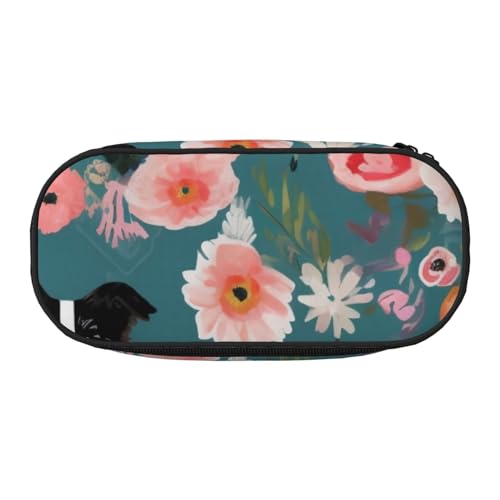 Federmäppchen mit kanadischer Flagge, bedrucktes Oxford-Gewebe, geräumiges Design für Schule, Büro, Reisen – Mehrzweck-Schreibwaren und Make-up-Tasche, Border Collie Florals, Einheitsgröße von DENMER