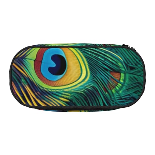 Federmäppchen mit niedlichem Eichhörnchen-Motiv, bedrucktes Oxford-Gewebe, geräumiges Design für Schule, Büro, Reisen – Mehrzweck-Schreibwaren und Make-up-Tasche, Farbiger Pfau, Einheitsgröße von DENMER