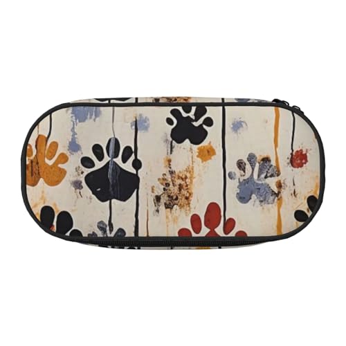 Federmäppchen mit niedlichem Eichhörnchen-Motiv, bedrucktes Oxford-Gewebe, geräumiges Design für Schule, Büro, Reisen – Mehrzweck-Schreibwaren und Make-up-Tasche, Hundeknochen mit Pfotenabdruck von DENMER