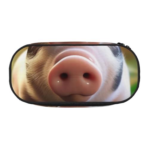Federmäppchen mit niedlichem Eichhörnchen-Motiv, bedrucktes Oxford-Gewebe, geräumiges Design für Schule, Büro, Reisen – Mehrzweck-Schreibwaren und Make-up-Tasche, Niedliches Bauernhofschwein von DENMER
