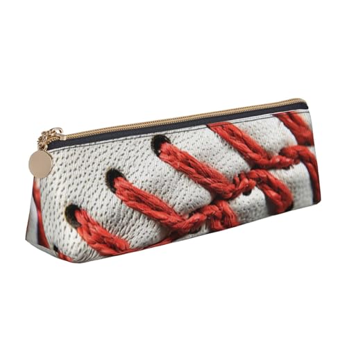 Federmäppchen mit niedlichem Hundemotiv, mit Reißverschluss, niedlicher Schreibwaren-Organizer, PVC-Leder, dreieckig, Make-up-Tasche, Stiftebeutel, Baseball Lace Close Up, Einheitsgröße, Schulranzen von DENMER