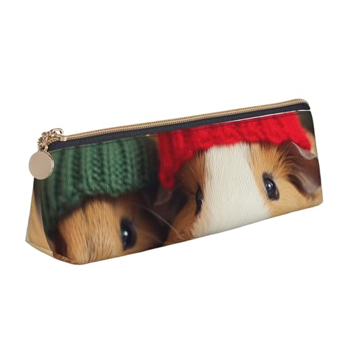 Federmäppchen mit niedlichem Hundemotiv, mit Reißverschluss, niedlicher Schreibwaren-Organizer, PVC-Leder, dreieckig, Make-up-Tasche, Stiftebeutel, Niedliche Meerschweinchen mit Hut, Einheitsgröße von DENMER
