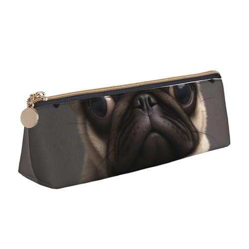 Federmäppchen mit niedlichem Hundemotiv, mit Reißverschluss, niedlicher Schreibwaren-Organizer, PVC-Leder, dreieckig, Make-up-Tasche, Stiftebeutel, Niedlicher hübscher Mops, Einheitsgröße, Schulranzen von DENMER