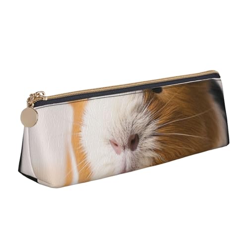 Federmäppchen mit niedlichem Hundemotiv, mit Reißverschluss, niedlicher Schreibwaren-Organizer, PVC-Leder, dreieckig, Make-up-Tasche, Stiftebeutel, Niedliches Meerschweinchen mit Blumen, Einheitsgröße von DENMER