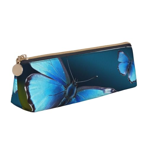 Federmäppchen mit niedlichem Hundemotiv, mit Reißverschluss, niedlicher Schreibwaren-Organizer, PVC-Leder, dreieckig, Make-up-Tasche, Stiftebeutel, Schöner blauer Schmetterling, Einheitsgröße von DENMER