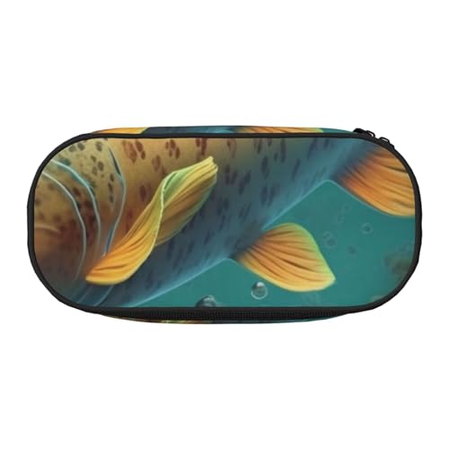 Federmäppchen mit niedlichem Meerschweinchen mit Hut, bedrucktes Oxford-Gewebe, geräumiges Design für Schule, Büro, Reisen, Mehrzweck-Schreibwaren und Make-up-Tasche, Bunte Fische unter dem Meer von DENMER