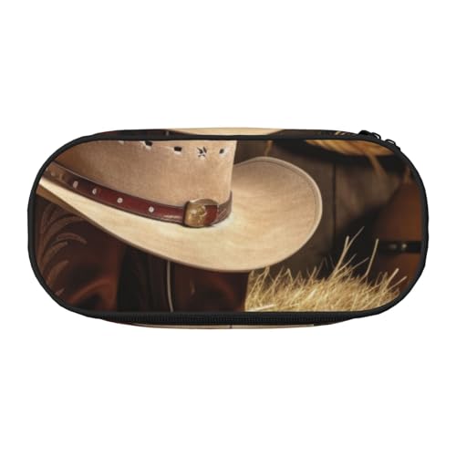 Federmäppchen mit niedlichem Meerschweinchen mit Hut, bedrucktes Oxford-Gewebe, geräumiges Design für Schule, Büro, Reisen, Mehrzweck-Schreibwaren und Make-up-Tasche, Cowboyhut, Westernstiefel von DENMER