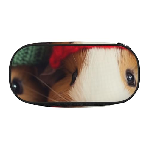 Federmäppchen mit niedlichem Meerschweinchen mit Hut, bedrucktes Oxford-Gewebe, geräumiges Design für Schule, Büro, Reisen, Mehrzweck-Schreibwaren und Make-up-Tasche, Niedliche Meerschweinchen mit Hut von DENMER