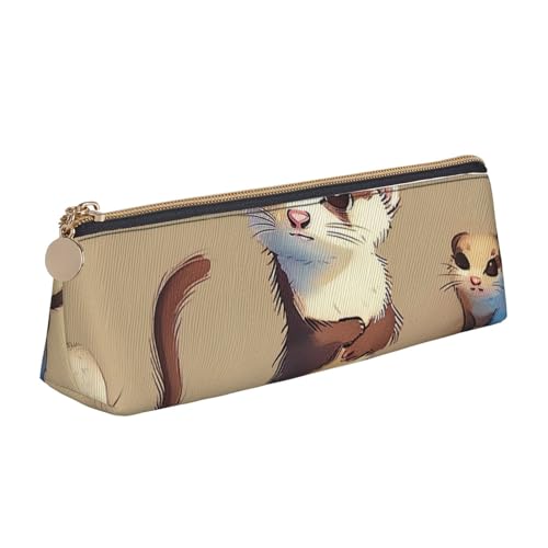 Federmäppchen mit niedlichem Mops-Motiv, mit Reißverschluss, niedlicher Schreibwaren-Organizer, PVC-Leder, dreieckig, Make-up-Tasche, Stiftebeutel, Niedliches haariges Frettchen, Einheitsgröße von DENMER