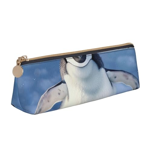 Federmäppchen mit niedlichem Mops-Motiv, mit Reißverschluss, niedlicher Schreibwaren-Organizer, PVC-Leder, dreieckig, Make-up-Tasche, Stiftebeutel, Süßer Pinguin, Einheitsgröße, Schulranzen von DENMER