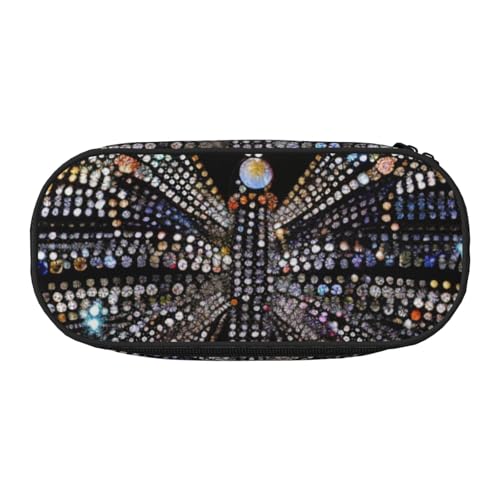 Federmäppchen mit niedlichem Pinguin-Tiermuster, bedrucktes Oxford-Gewebe, geräumiges Design für Schule, Büro, Reisen – Mehrzweck-Schreibwaren und Make-up-Tasche, Bunte Strass-Schmetterlinge von DENMER