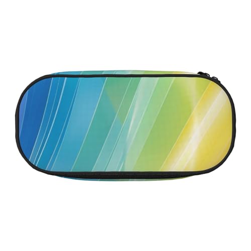 Federmäppchen mit niedlichem Pinguin-Tiermuster, bedrucktes Oxford-Gewebe, geräumiges Design für Schule, Büro, Reisen – Mehrzweck-Schreibwaren und Make-up-Tasche, Bunte Streifen in Regenbogenfarben von DENMER