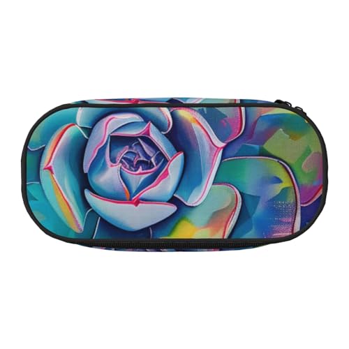 Federmäppchen mit niedlichem Pinguin-Tiermuster, bedrucktes Oxford-Gewebe, geräumiges Design für Schule, Büro, Reisen – Mehrzweck-Schreibwaren und Make-up-Tasche, Bunte Sukkulente., Einheitsgröße von DENMER