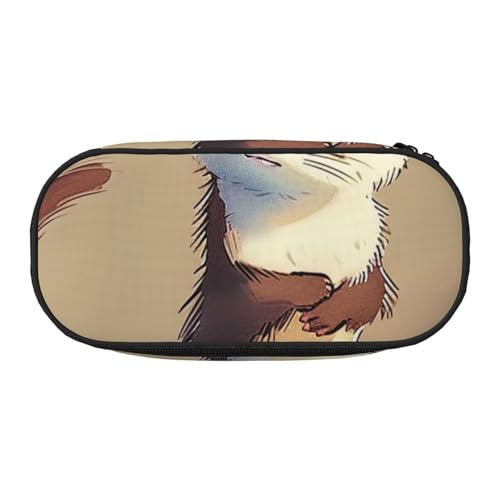 Federmäppchen mit niedlichem Pinguin-Tiermuster, bedrucktes Oxford-Gewebe, geräumiges Design für Schule, Büro, Reisen – Mehrzweck-Schreibwaren und Make-up-Tasche, Niedliches haariges Frettchen von DENMER