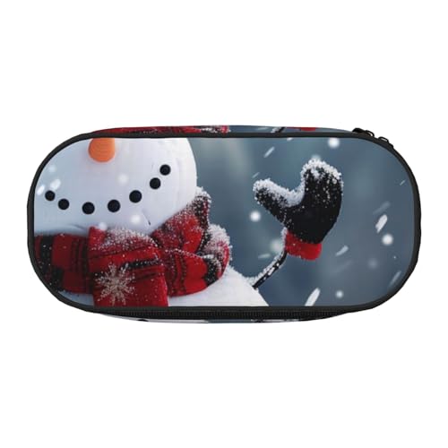 Federmäppchen mit niedlichem Pinguin-Tiermuster, bedrucktes Oxford-Gewebe, geräumiges Design für Schule, Büro, Reisen – Mehrzweck-Schreibwaren und Make-up-Tasche, Weihnachtlicher Schneemann von DENMER