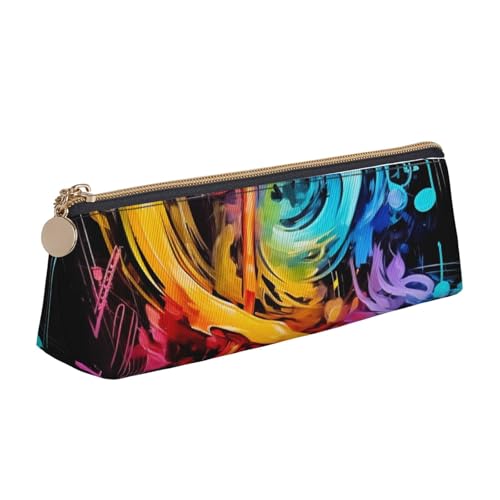 Federmäppchen mit traditionellem Weihnachts-Zwerg, 1 bedrucktes Federmäppchen, niedlicher Schreibwaren-Organizer, PVC-Leder, dreieckig, Make-up-Tasche, Stiftebeutel, Bunte Musiknoten, Einheitsgröße von DENMER