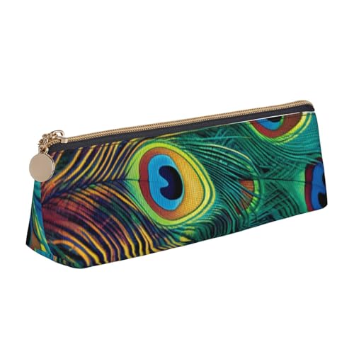 Federmäppchen mit traditionellem Weihnachts-Zwerg, 1 bedrucktes Federmäppchen, niedlicher Schreibwaren-Organizer, PVC-Leder, dreieckig, Make-up-Tasche, Stiftebeutel, Farbiger Pfau, Einheitsgröße von DENMER