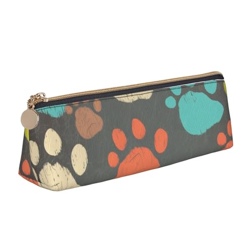 Federmäppchen mit traditionellem Weihnachts-Zwerg, 1 bedrucktes Federmäppchen, niedlicher Schreibwaren-Organizer, PVC-Leder, dreieckig, Make-up-Tasche, Stiftebeutel, Hundepfoten-Aufdruck von DENMER