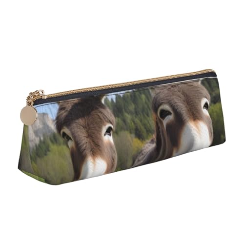 Federmäppchen mit traditionellem Weihnachts-Zwerg, 1 bedrucktes Federmäppchen, niedlicher Schreibwaren-Organizer, PVC-Leder, dreieckig, Make-up-Tasche, Stiftebeutel, Niedliche Esel, Einheitsgröße von DENMER