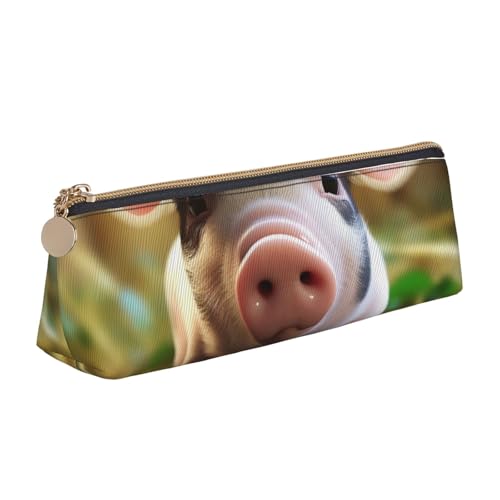 Federmäppchen mit traditionellem Weihnachts-Zwerg, 1 bedrucktes Federmäppchen, niedlicher Schreibwaren-Organizer, PVC-Leder, dreieckig, Make-up-Tasche, Stiftebeutel, Niedliches Bauernhofschwein von DENMER