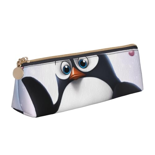 Federmäppchen mit traditionellem Weihnachts-Zwerg, 1 bedrucktes Federmäppchen, niedlicher Schreibwaren-Organizer, PVC-Leder, dreieckig, Make-up-Tasche, Stiftebeutel, Süße Pinguine, Einheitsgröße von DENMER