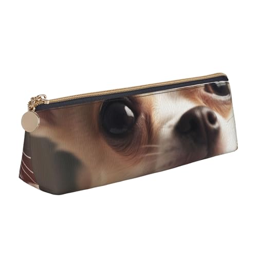 Federmäppchen mit traditionellem Weihnachts-Zwerg, 1 bedrucktes Federmäppchen, niedlicher Schreibwaren-Organizer, PVC-Leder, dreieckig, Make-up-Tasche, Stiftebeutel, Süßer Chihuahua, Einheitsgröße von DENMER