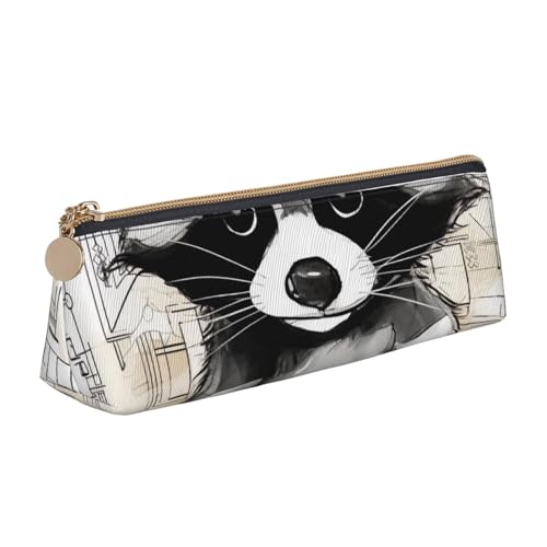 Federmäppchen mit traditionellem Weihnachts-Zwerg, 1 bedrucktes Federmäppchen, niedlicher Schreibwaren-Organizer, PVC-Leder, dreieckig, Make-up-Tasche, Stiftebeutel, Süßer Waschbär 2, Einheitsgröße von DENMER