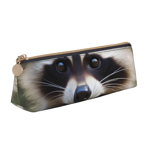 Federmäppchen mit traditionellem Weihnachts-Zwerg, 1 bedrucktes Federmäppchen, niedlicher Schreibwaren-Organizer, PVC-Leder, dreieckig, Make-up-Tasche, Stiftebeutel, Süßer Waschbär1, Einheitsgröße von DENMER