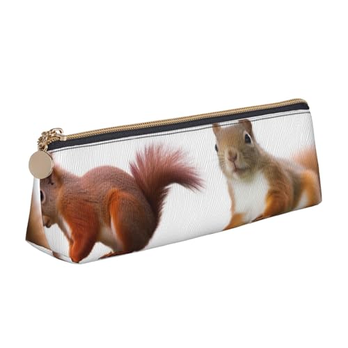 Federmäppchen mit traditionellem Weihnachts-Zwerg, 1 bedrucktes Federmäppchen, niedlicher Schreibwaren-Organizer, PVC-Leder, dreieckig, Make-up-Tasche, Stiftebeutel, Süßes Eichhörnchen, Einheitsgröße von DENMER